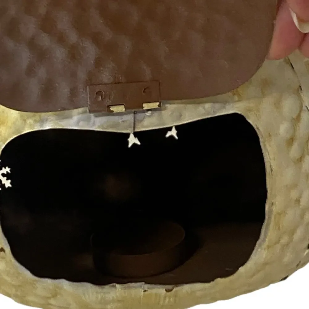 Vintage Lighted Snowman Holiday Christmas Winter Candle Holder Metal Headlamp